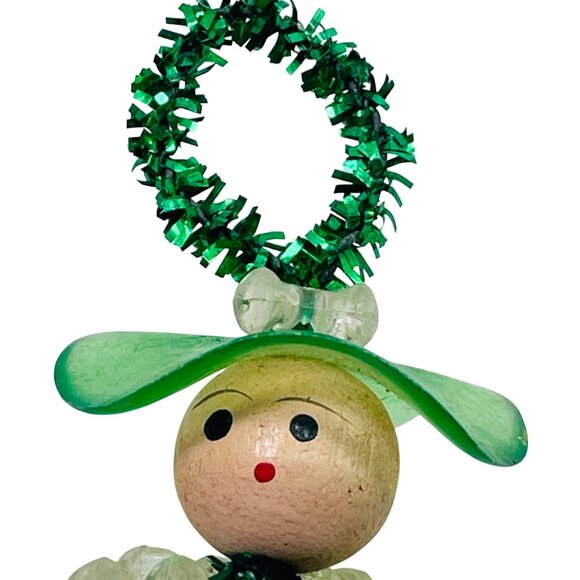 Vintage Green Beaded Winter Lady Ornament Handmade 4 inches - Picture 3 of 9